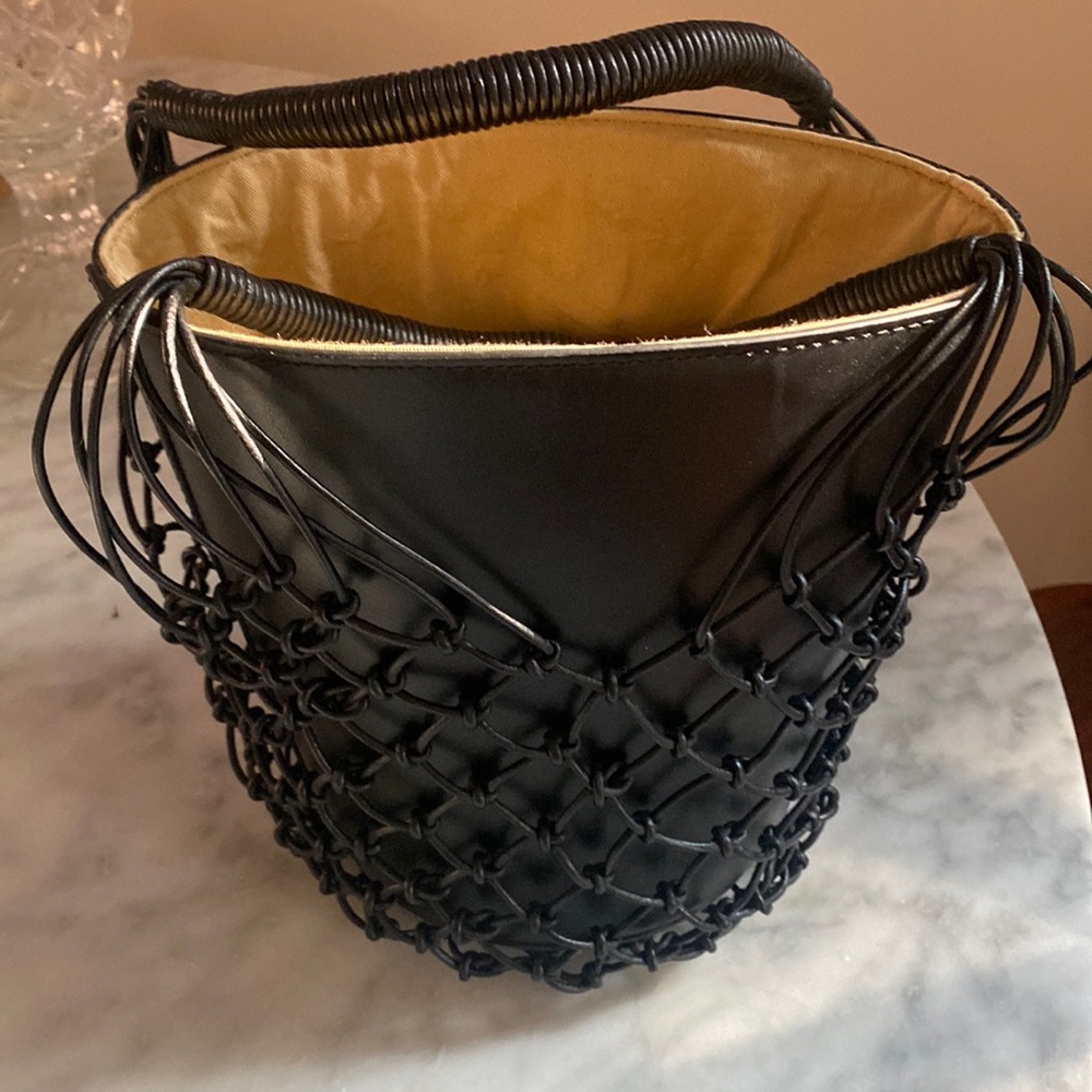 Woven black bucket bag jcrew